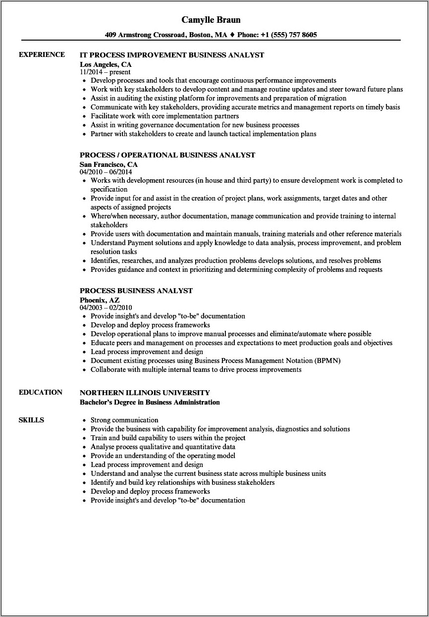 Process Improvement Resume Objective Examples