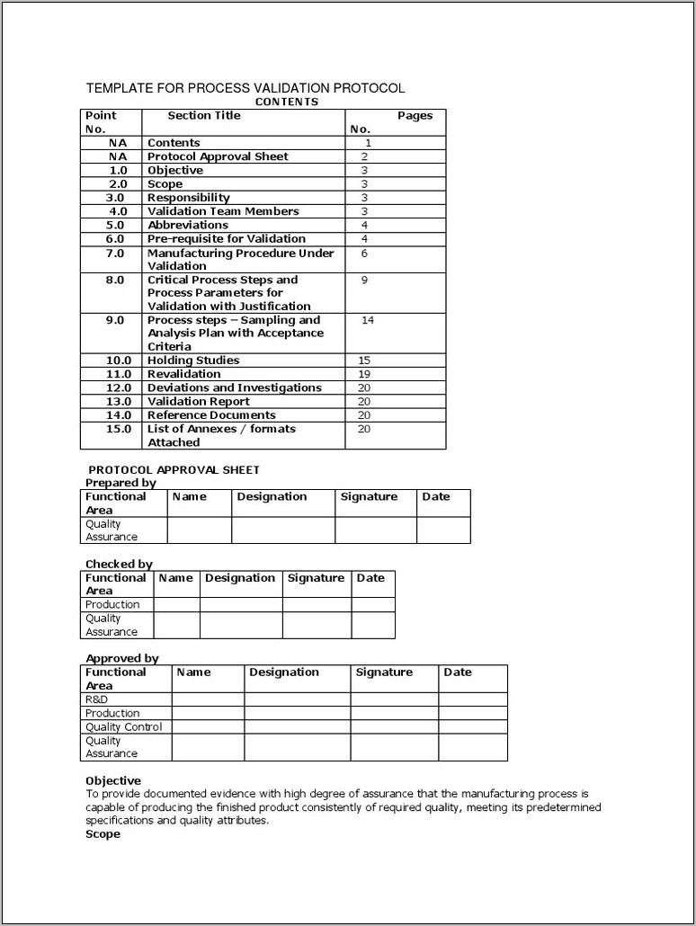 Process Validation Protocol Template Free Download