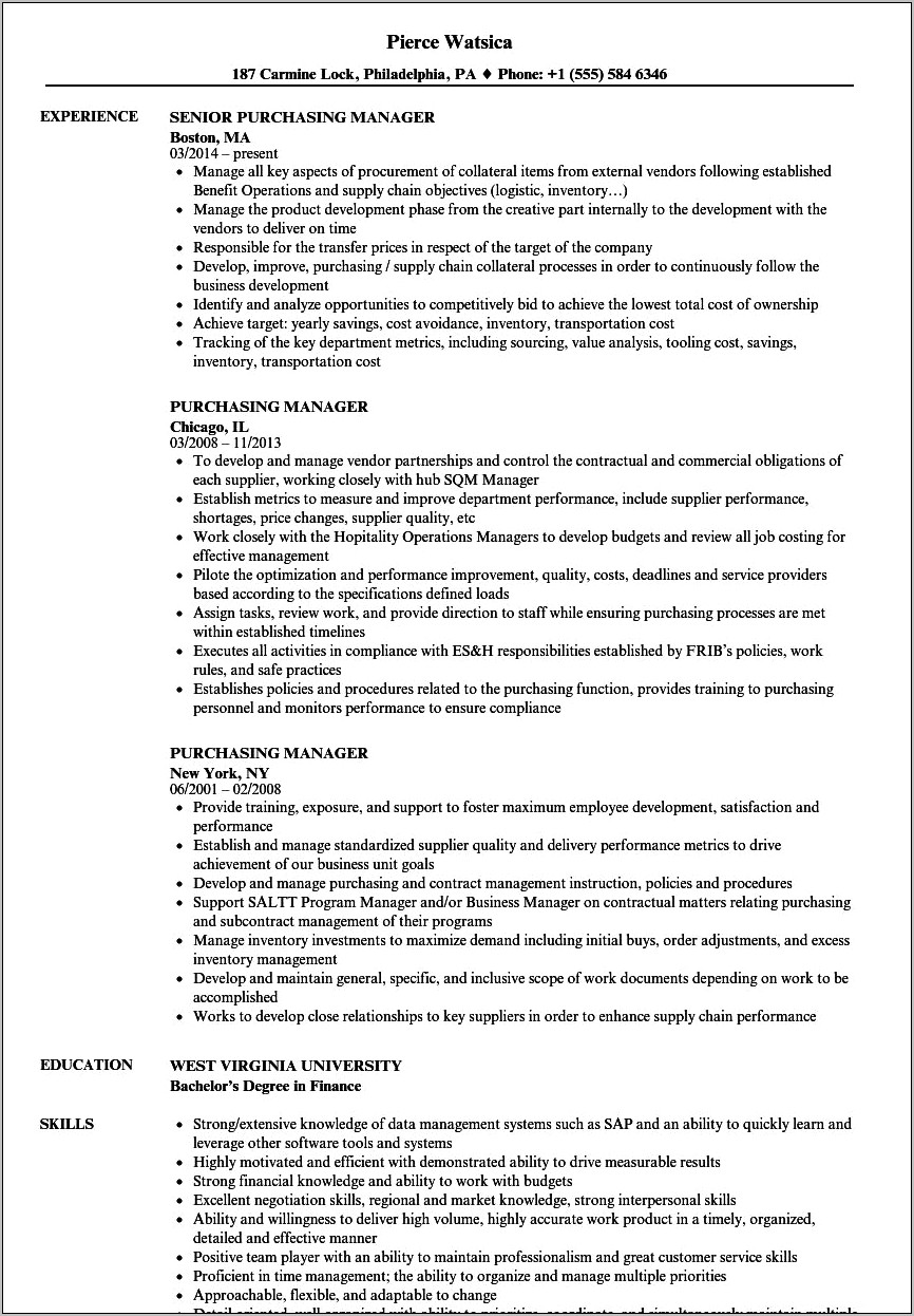 Procurement Officer Objectives For Resume