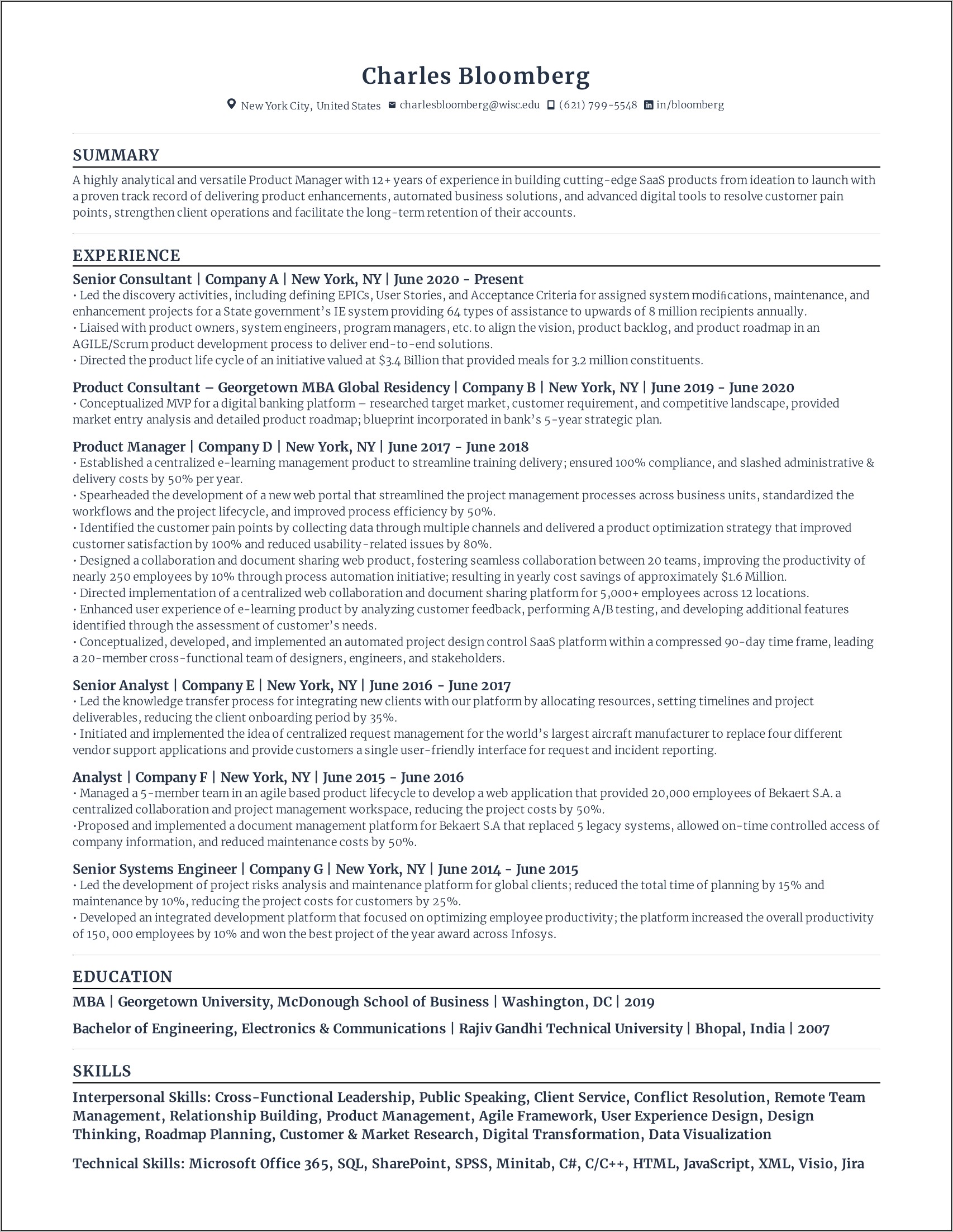 Product Management Business Analyst Resume