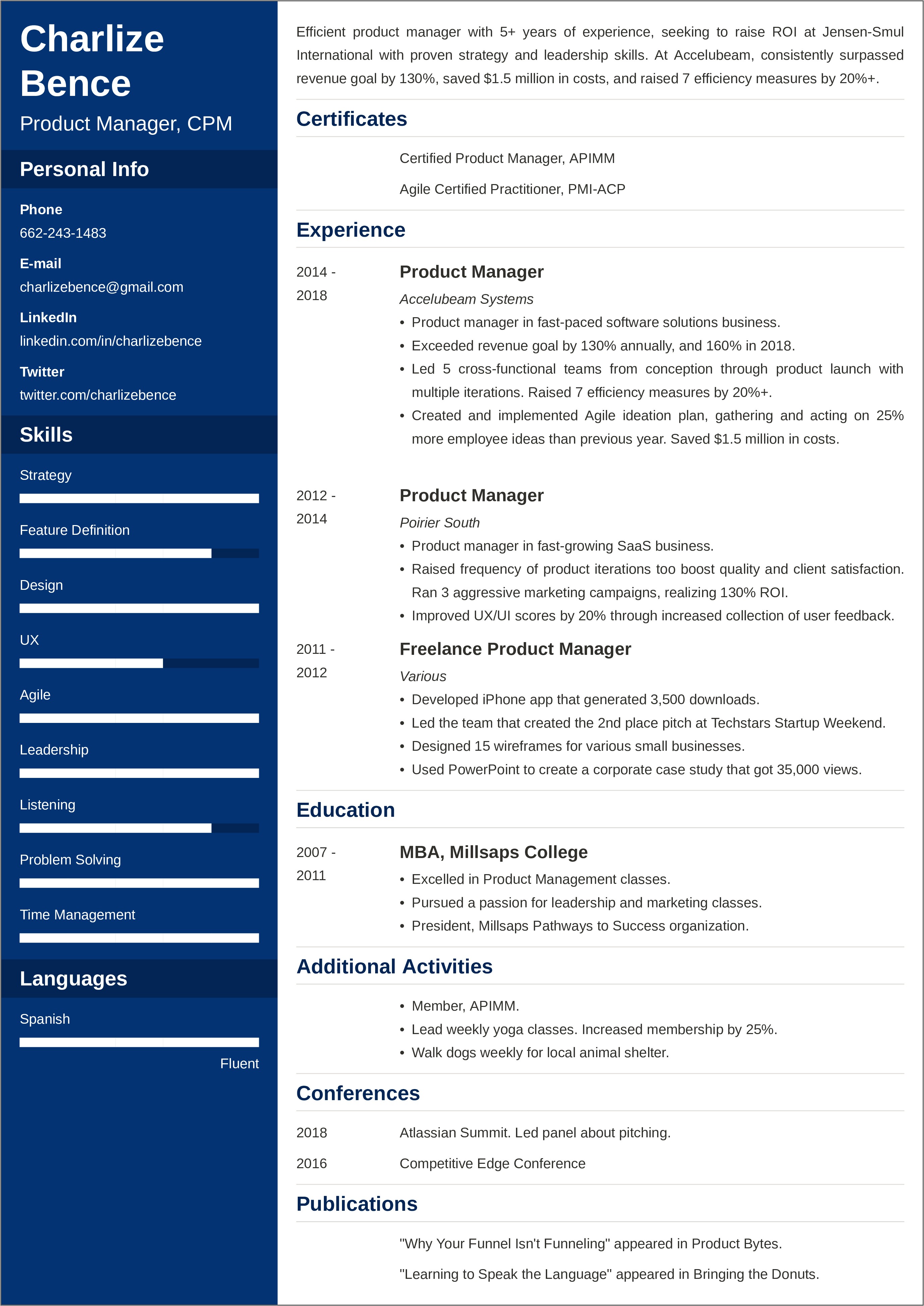 Product Manager Resume Pages Templates