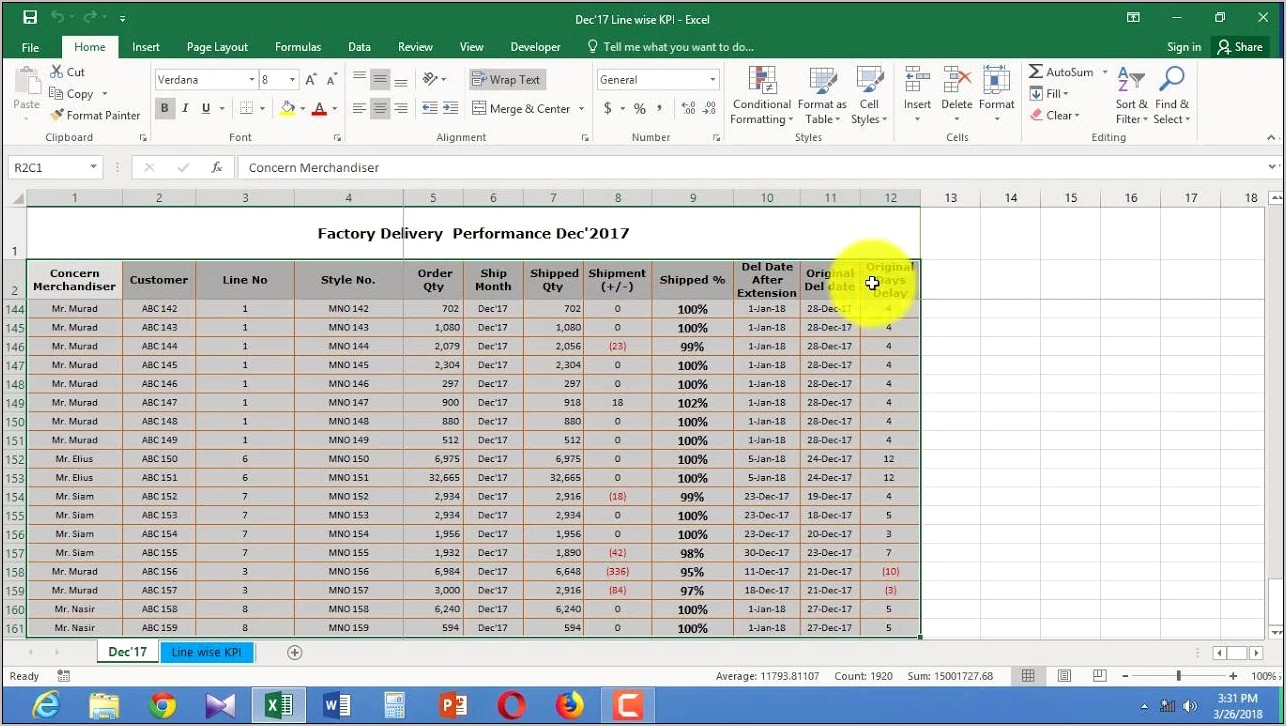 Production In Garments Excel Template Download