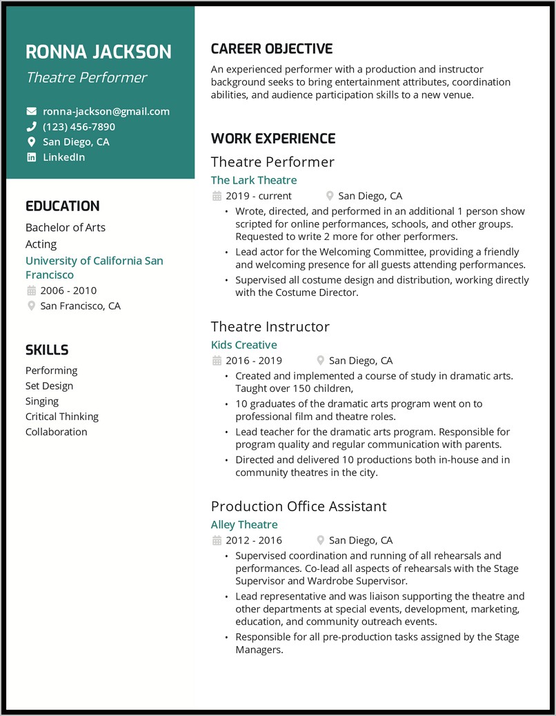 Production Summary On Resume Example