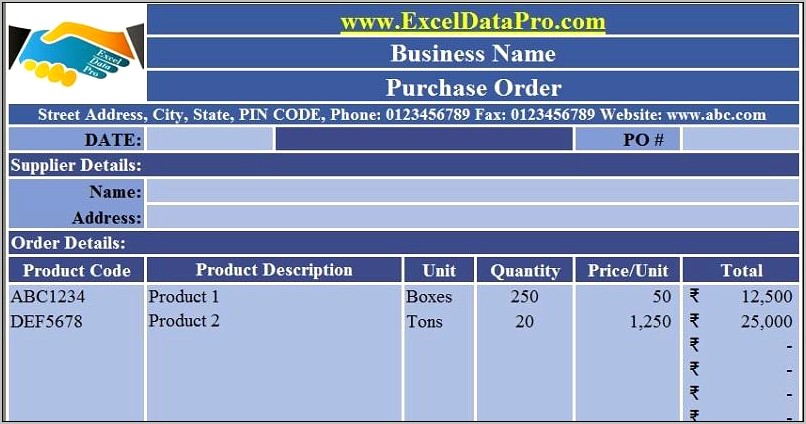 Professional Business Purchase Order Templates Free Download