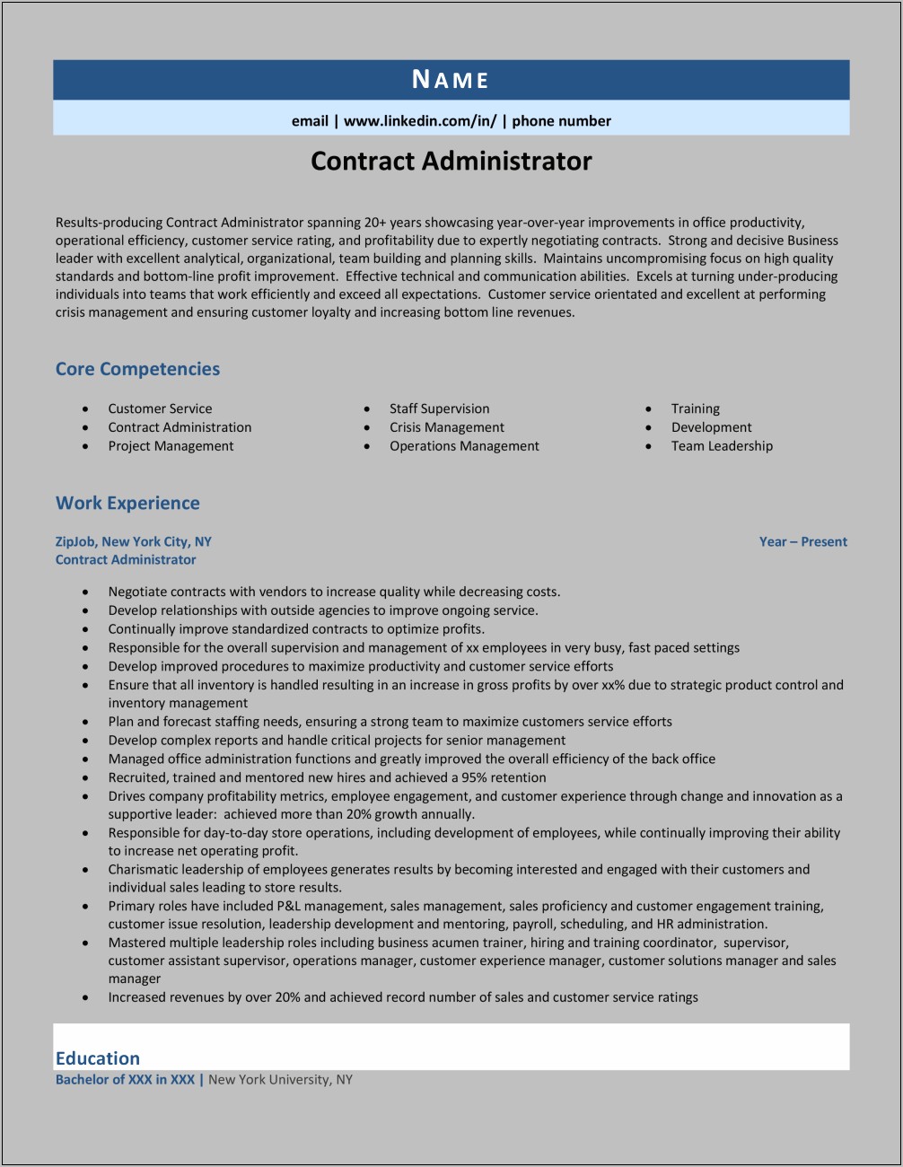 Professional Contract Administrator Resume Objective