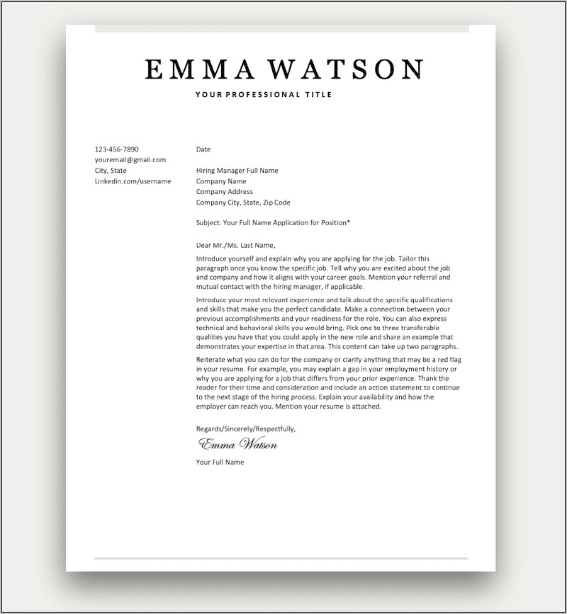 Professional Cover Letter Free Template In Microsoft