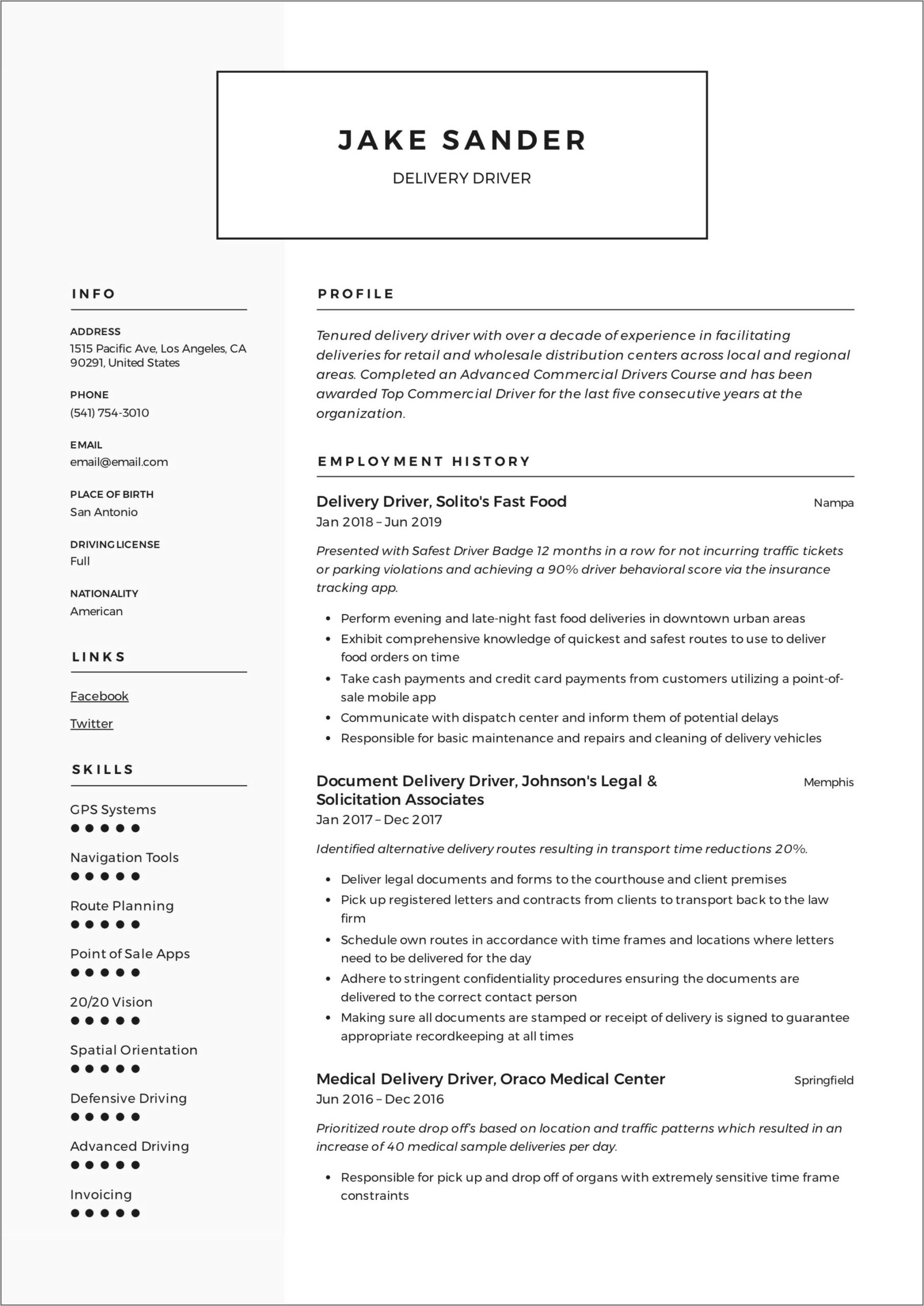 Professional Driver Resume Examples 2019