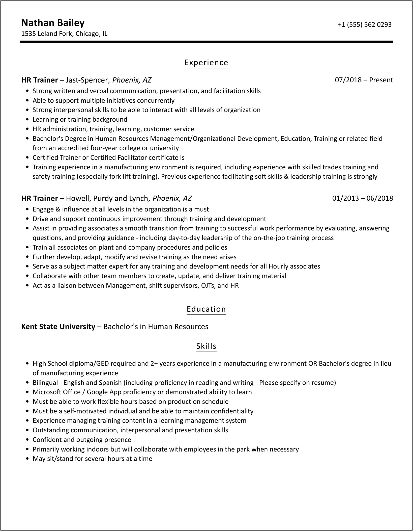 Professional Objective For Resume Hr