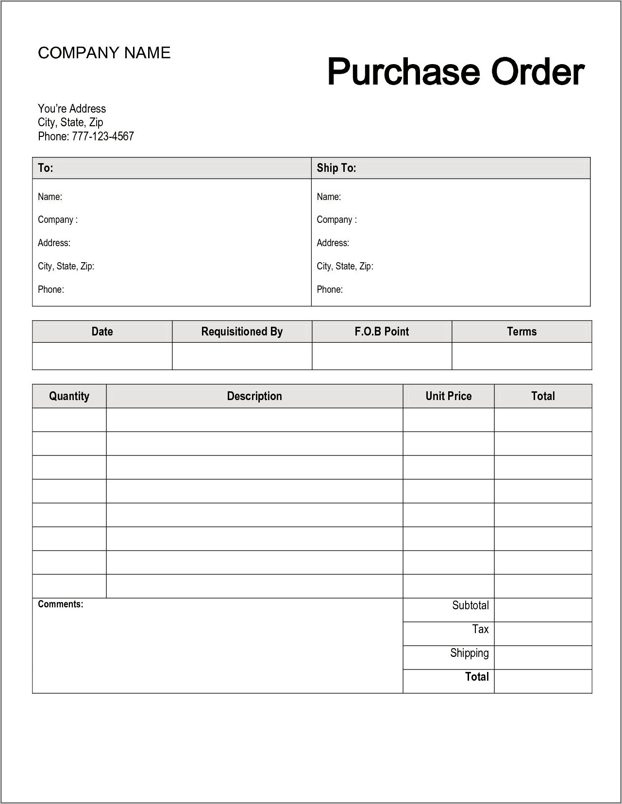 Professional Purchase Order Template Free Download