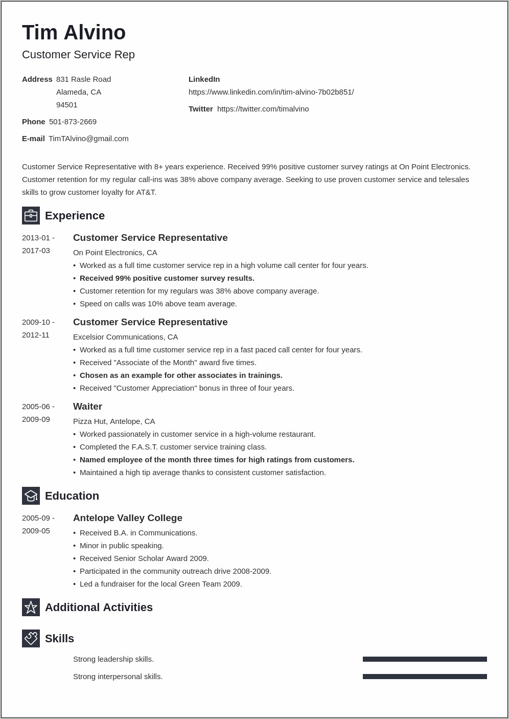 Professional Resume Examples Customer Service