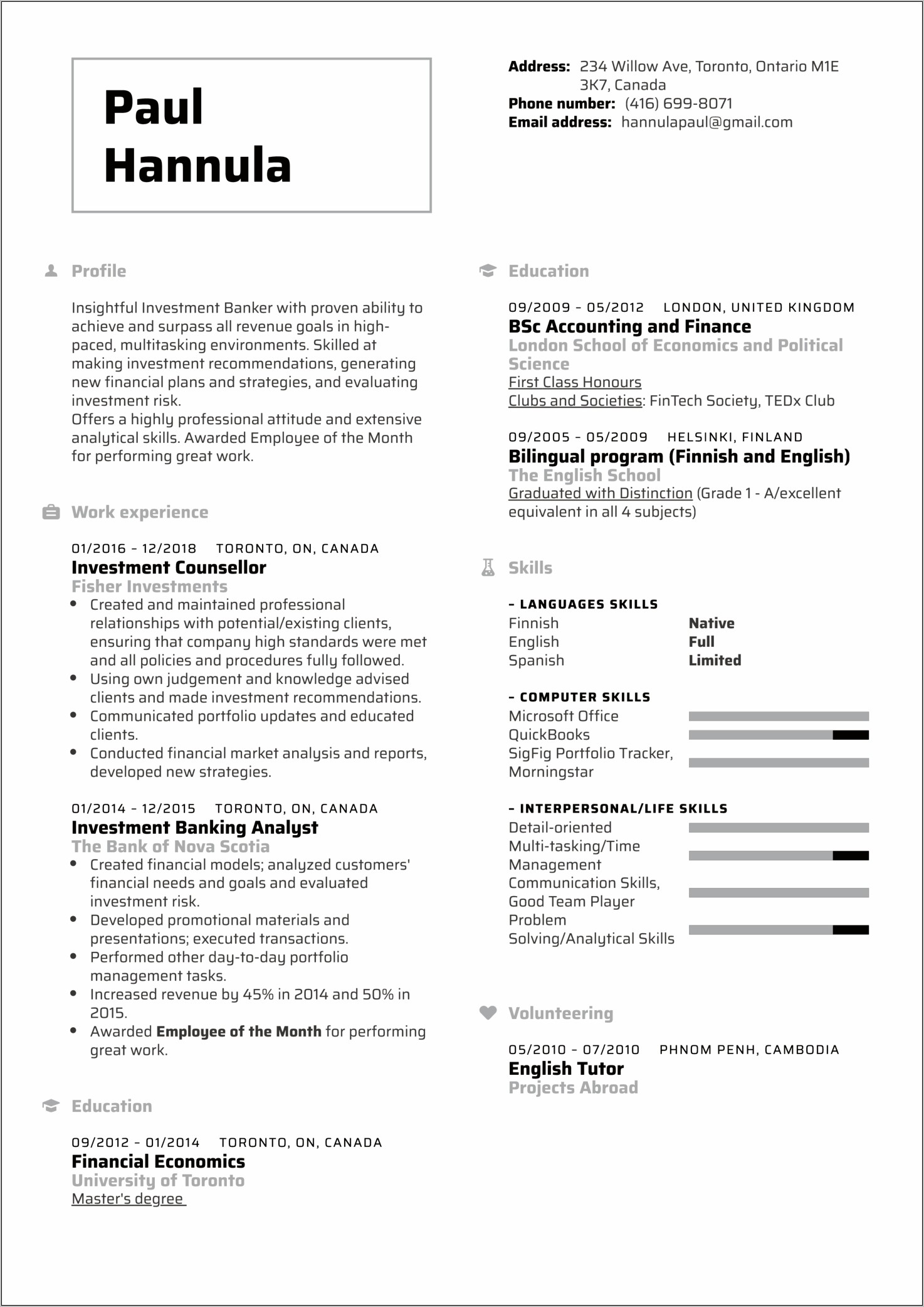 Professional Summary Resume Sample Banking