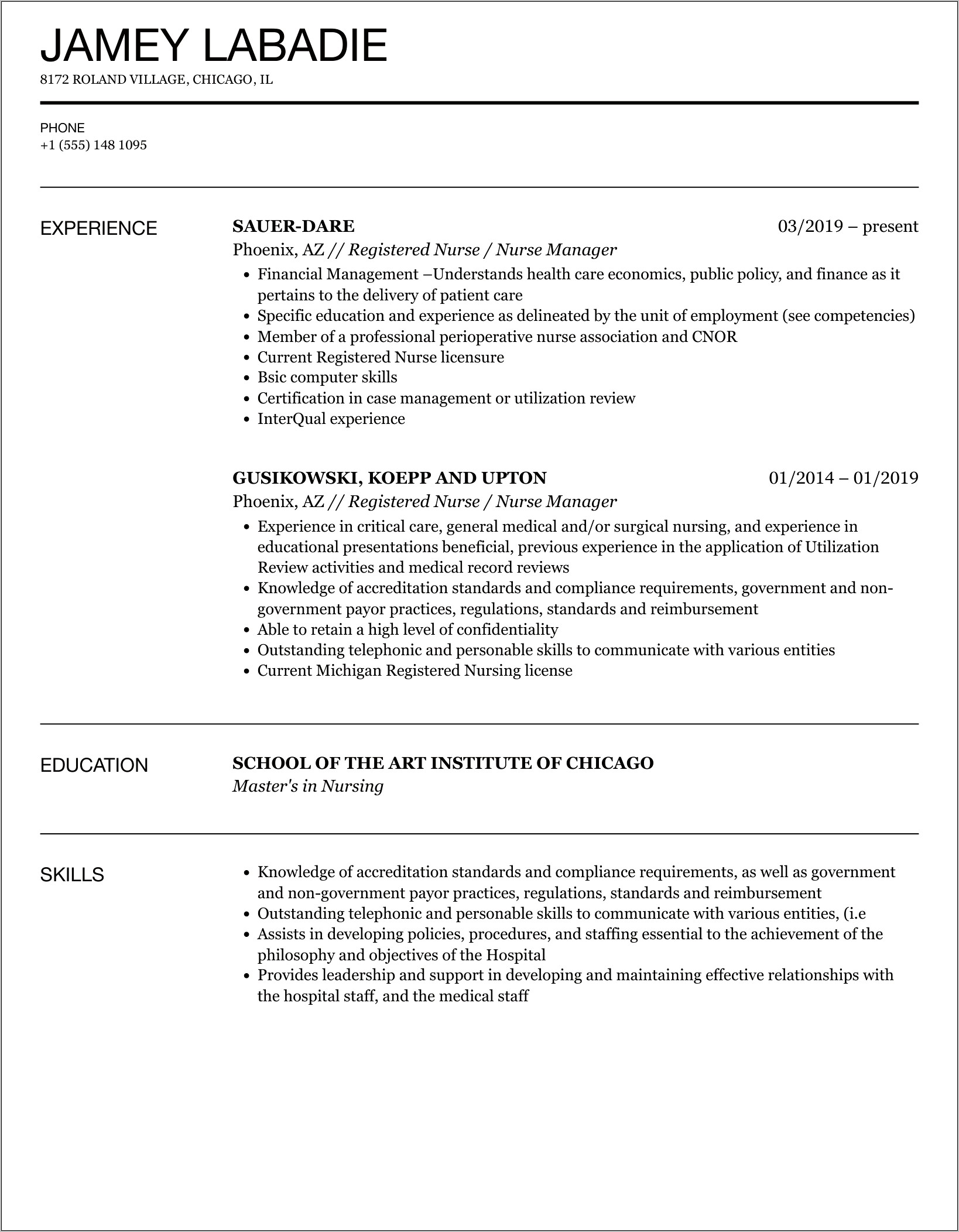 Professional Unit Manager Resumes Samples