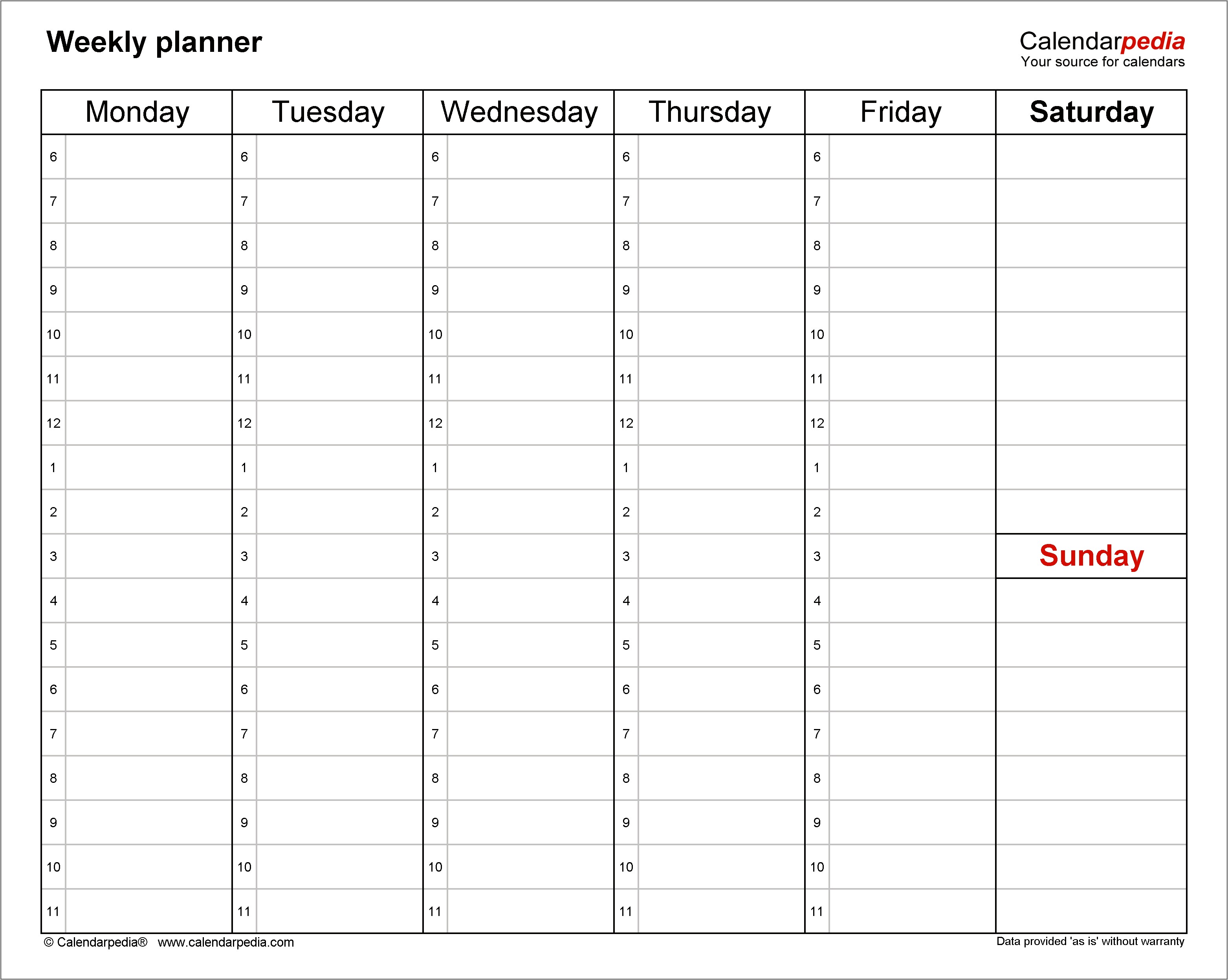 Professional Weekly Planner Blank Template Pdf Free