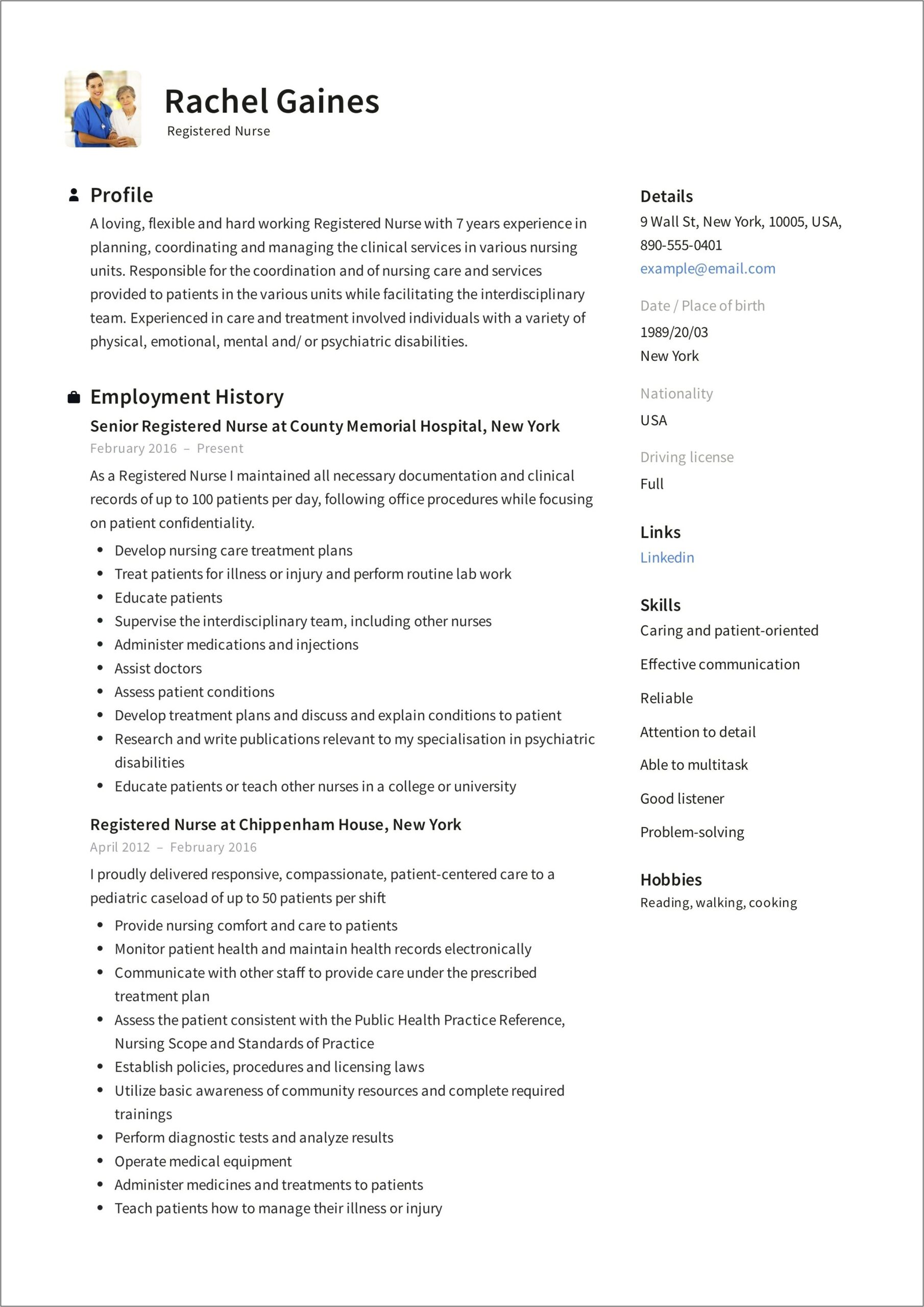 Profile In Resume Examples Nursing