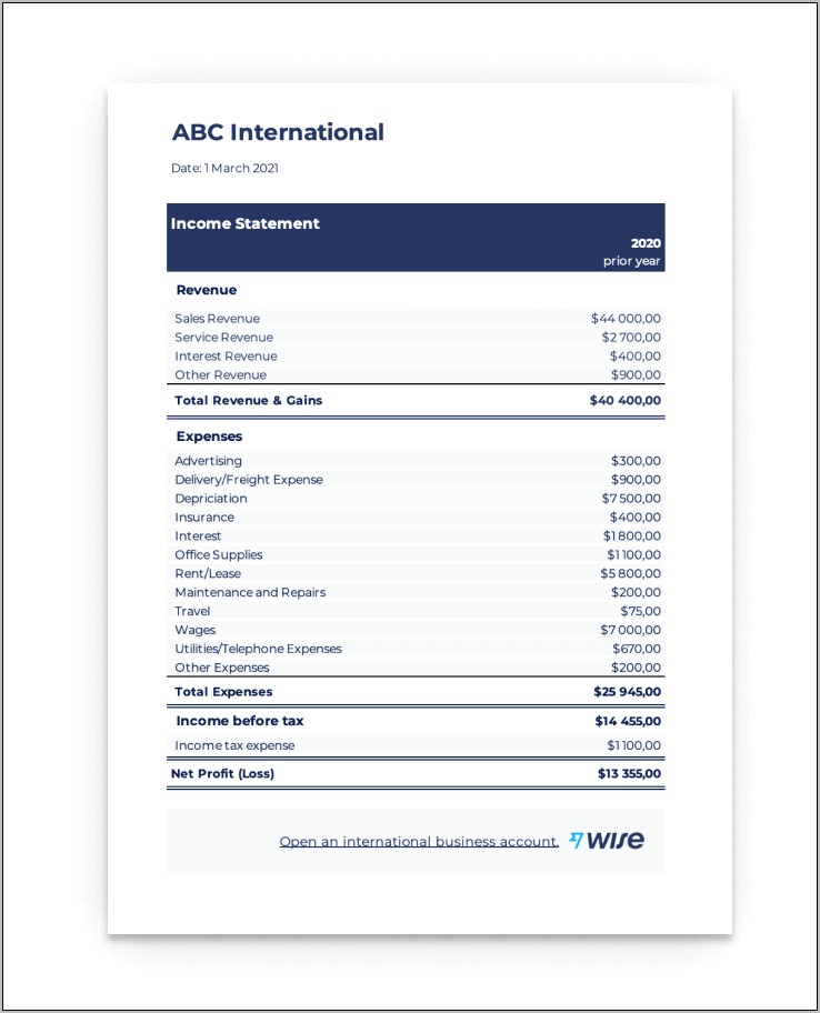 Profit And Loss Statement Template Download Free Excel