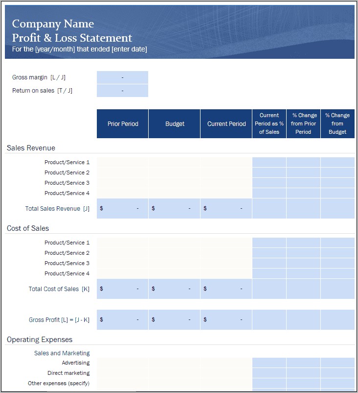 Profit And Loss Statement Template Free Small Business