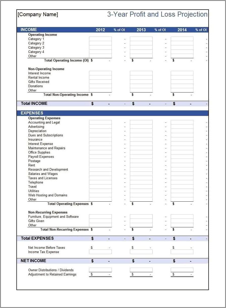 Profit And Loss Template Excel 2013 Free