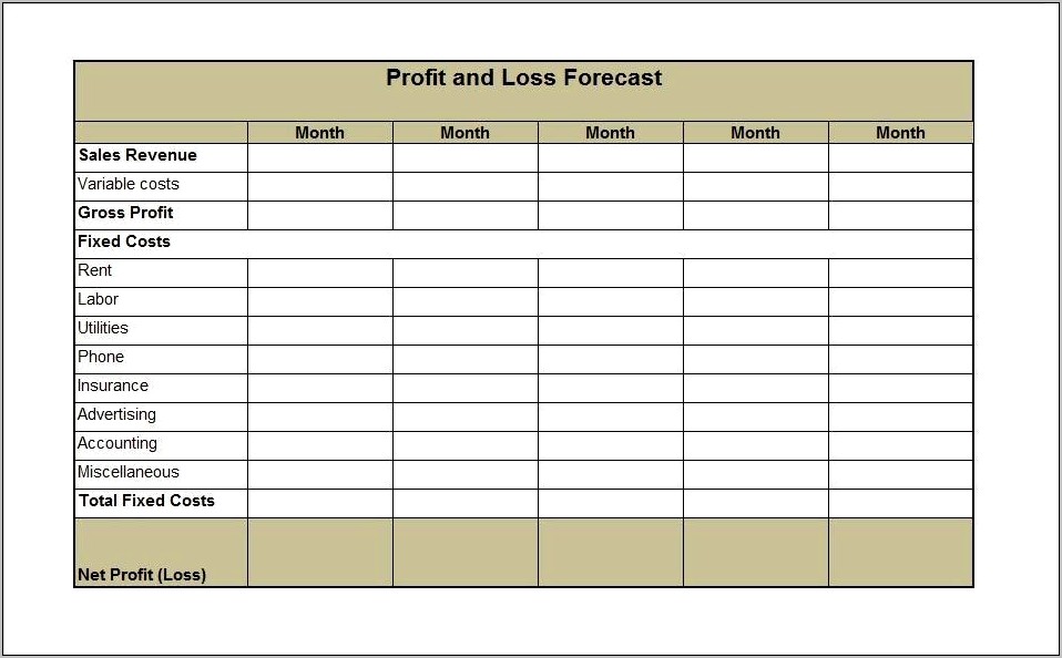 Profit And Loss Template Small Business Free