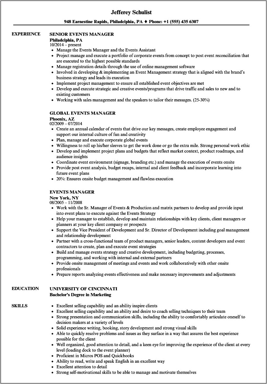 Program And Events Manager Resume