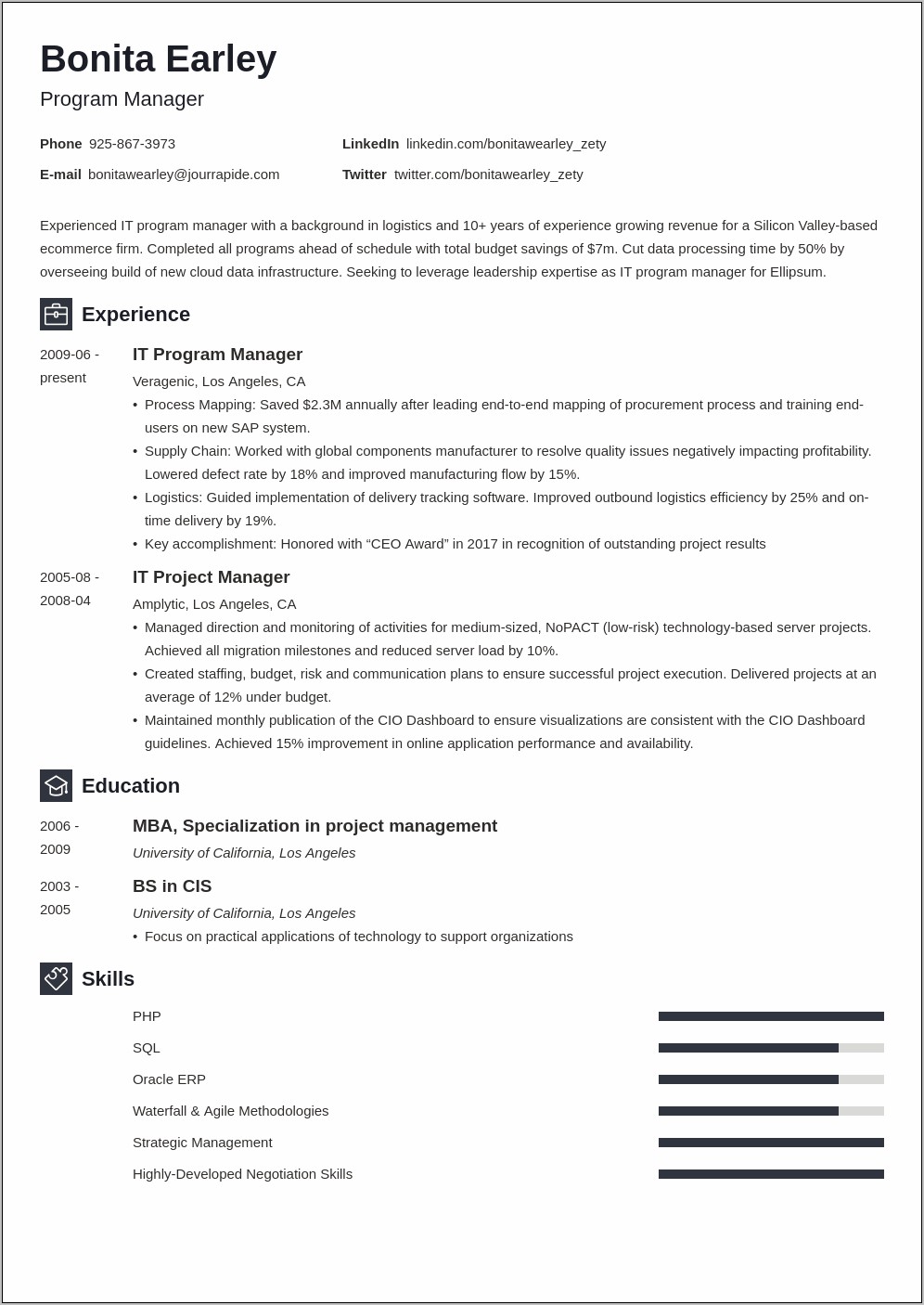 Program Manager Executive Summary Resume