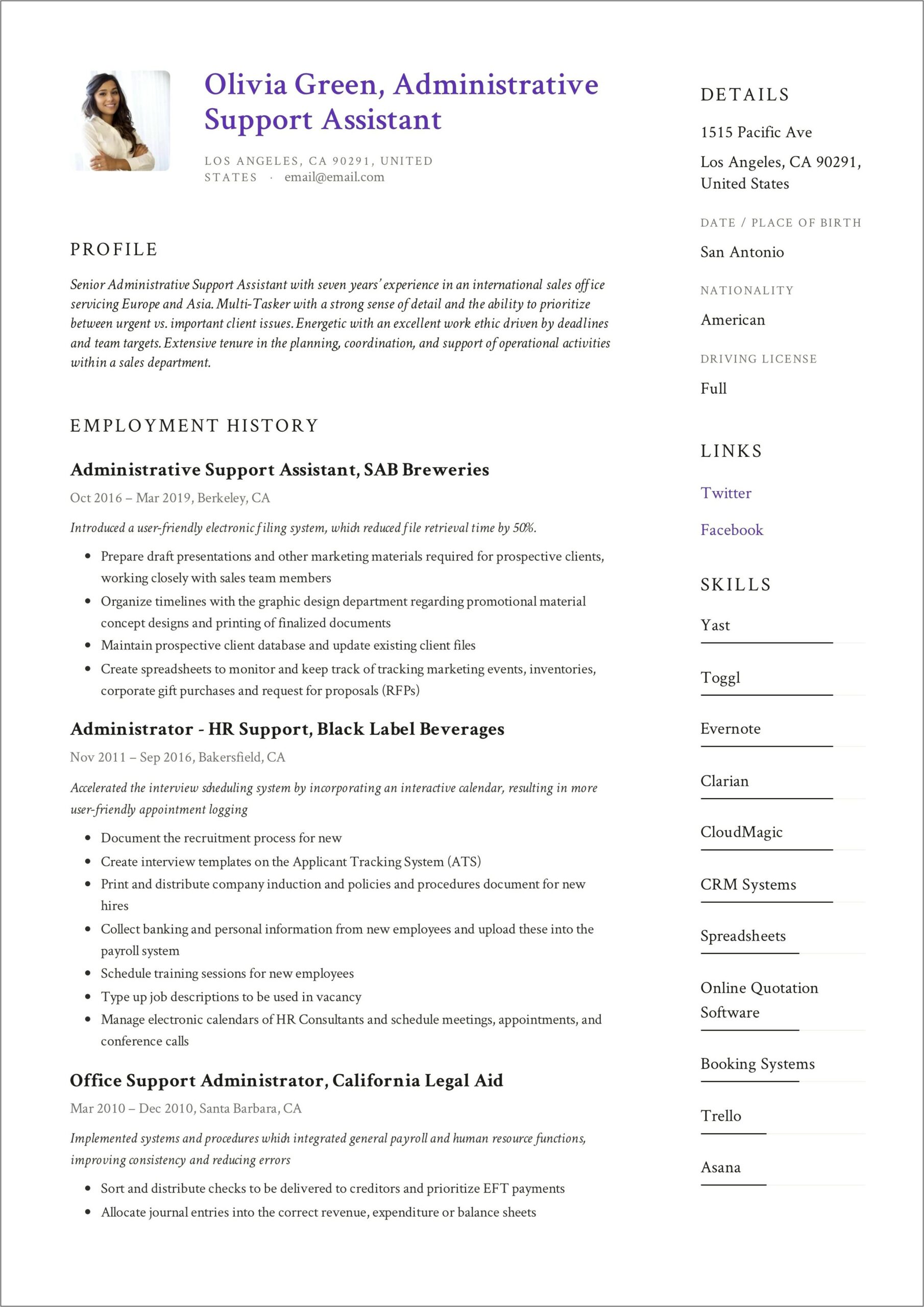 Program Support Assistant Resume Examples