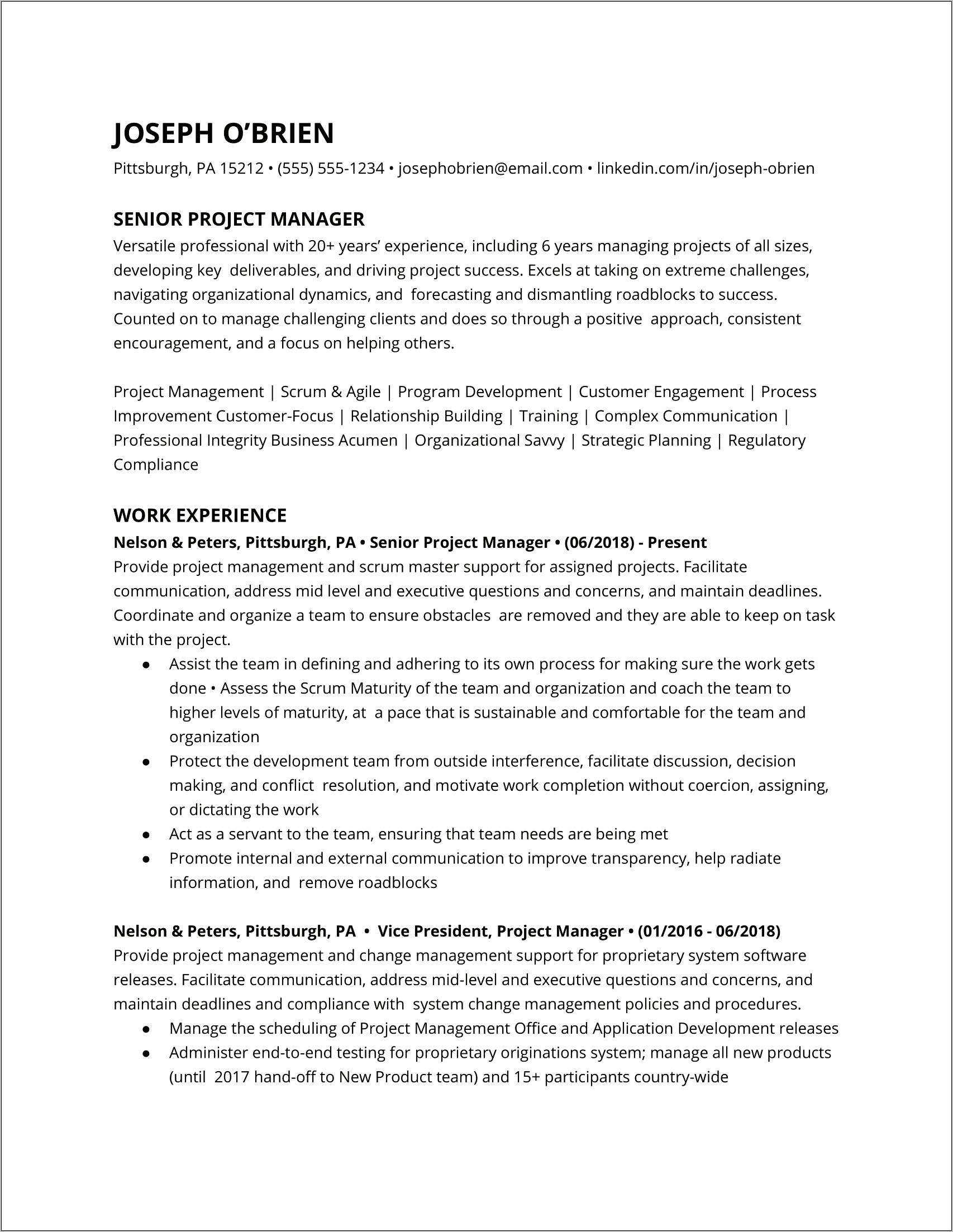 Project Management Analyst Sample Resume