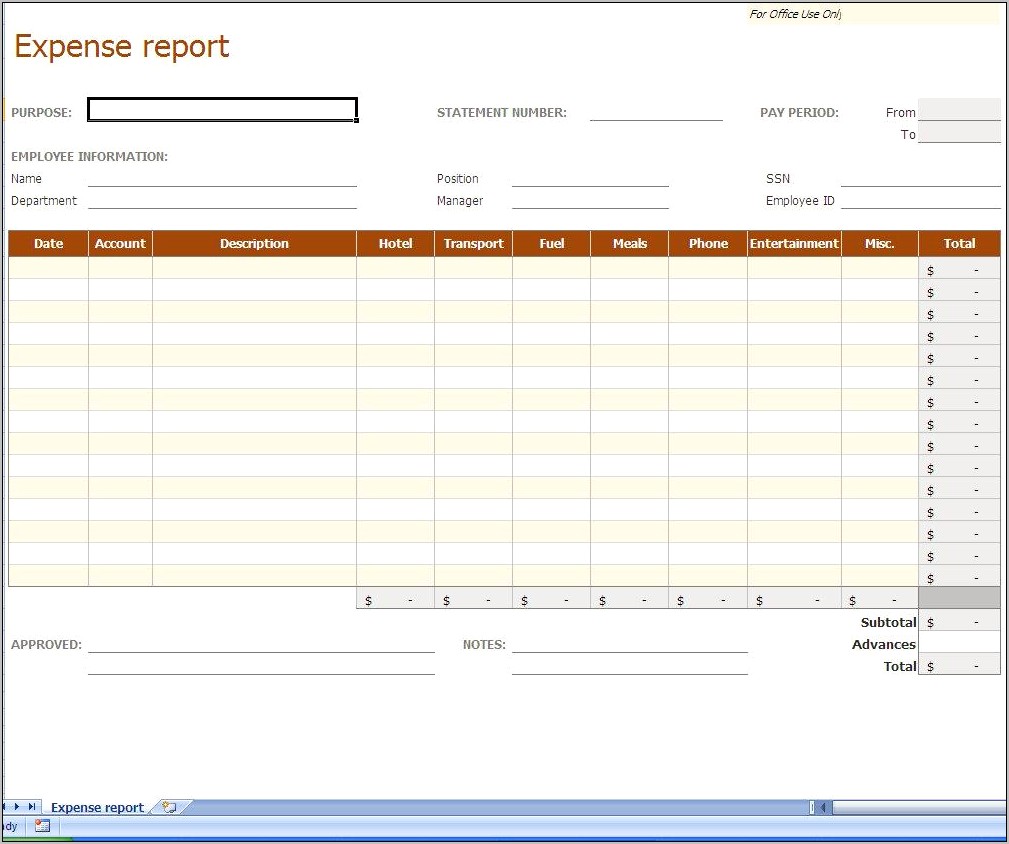 Project Management Expense Report Free Sheets Template