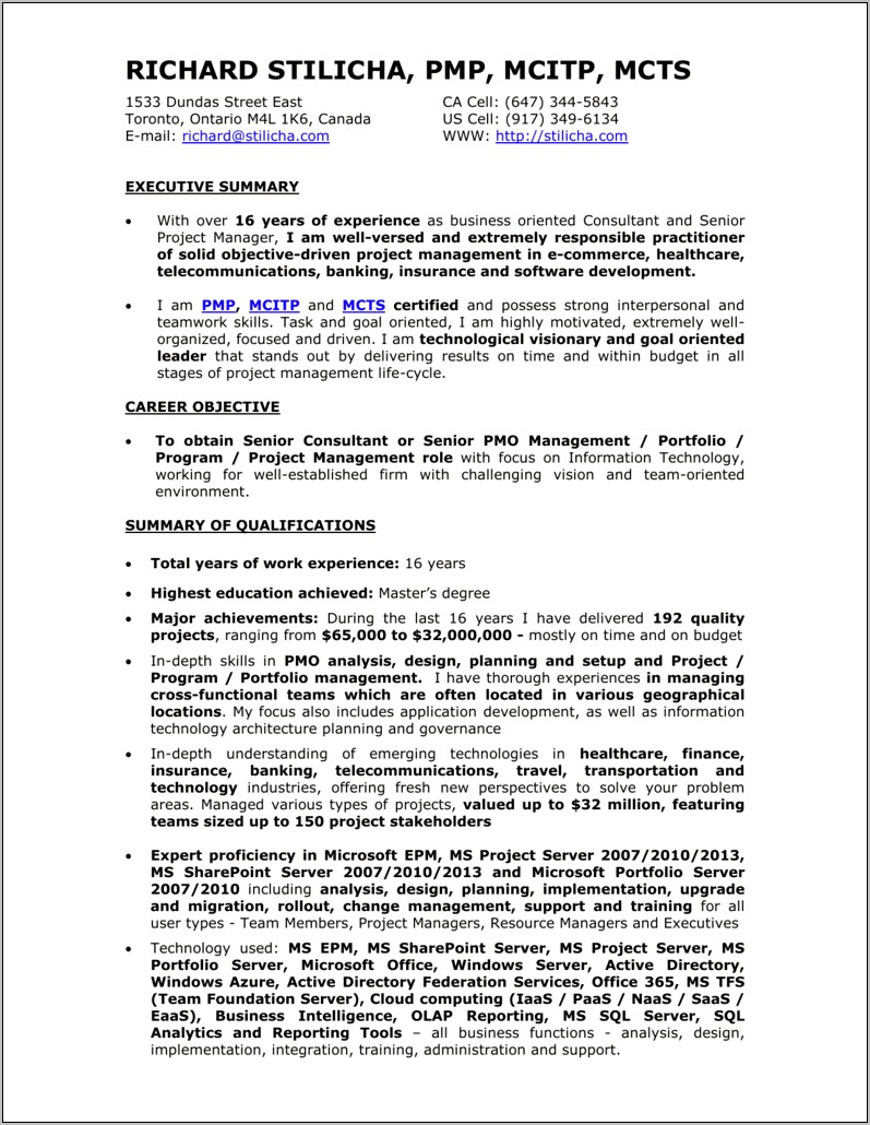 Project Management Life Cycle Resume