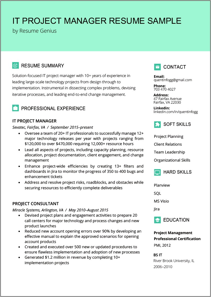 Project Management Professional On Resume