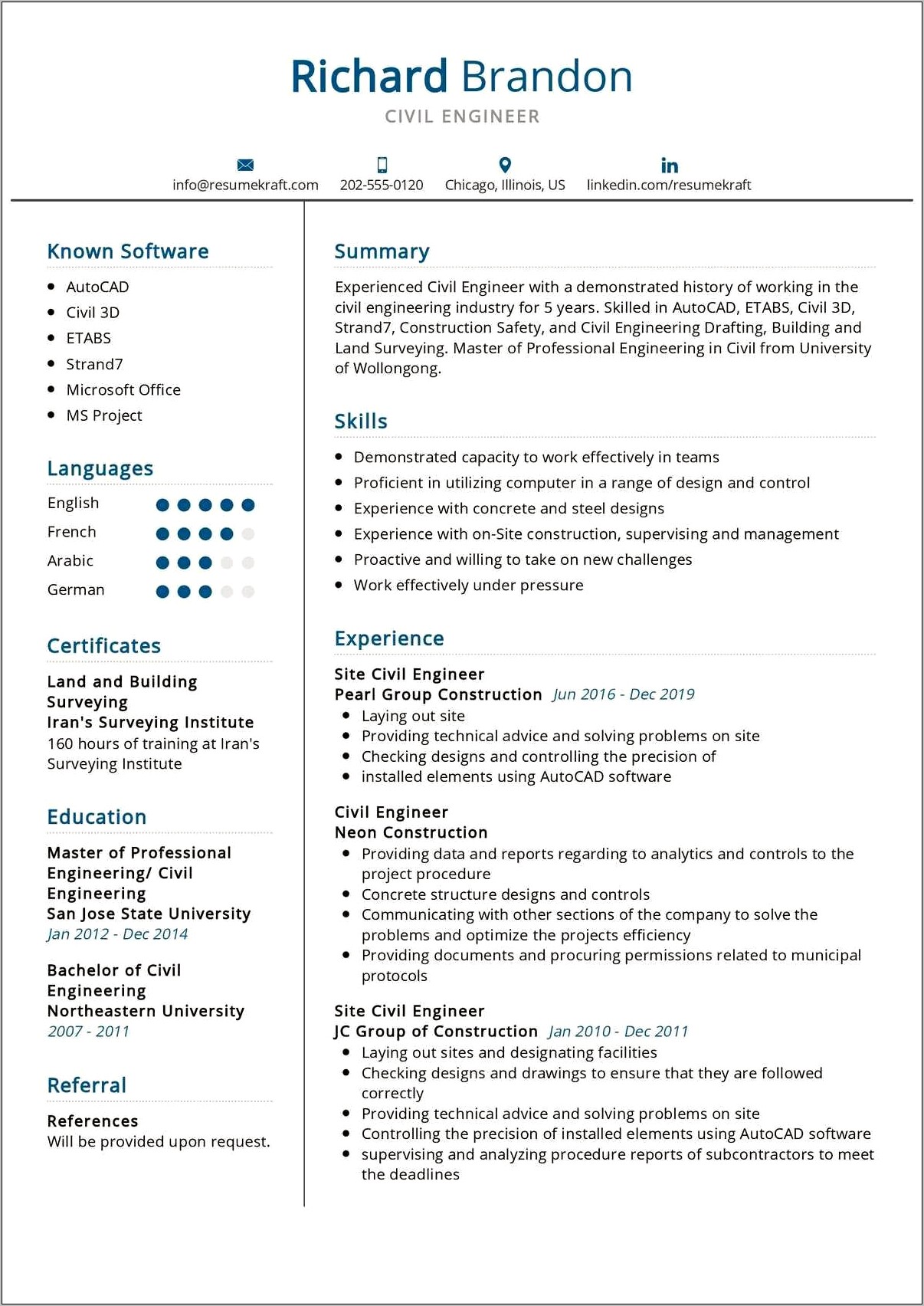 Project Manager Civil Sample Resume