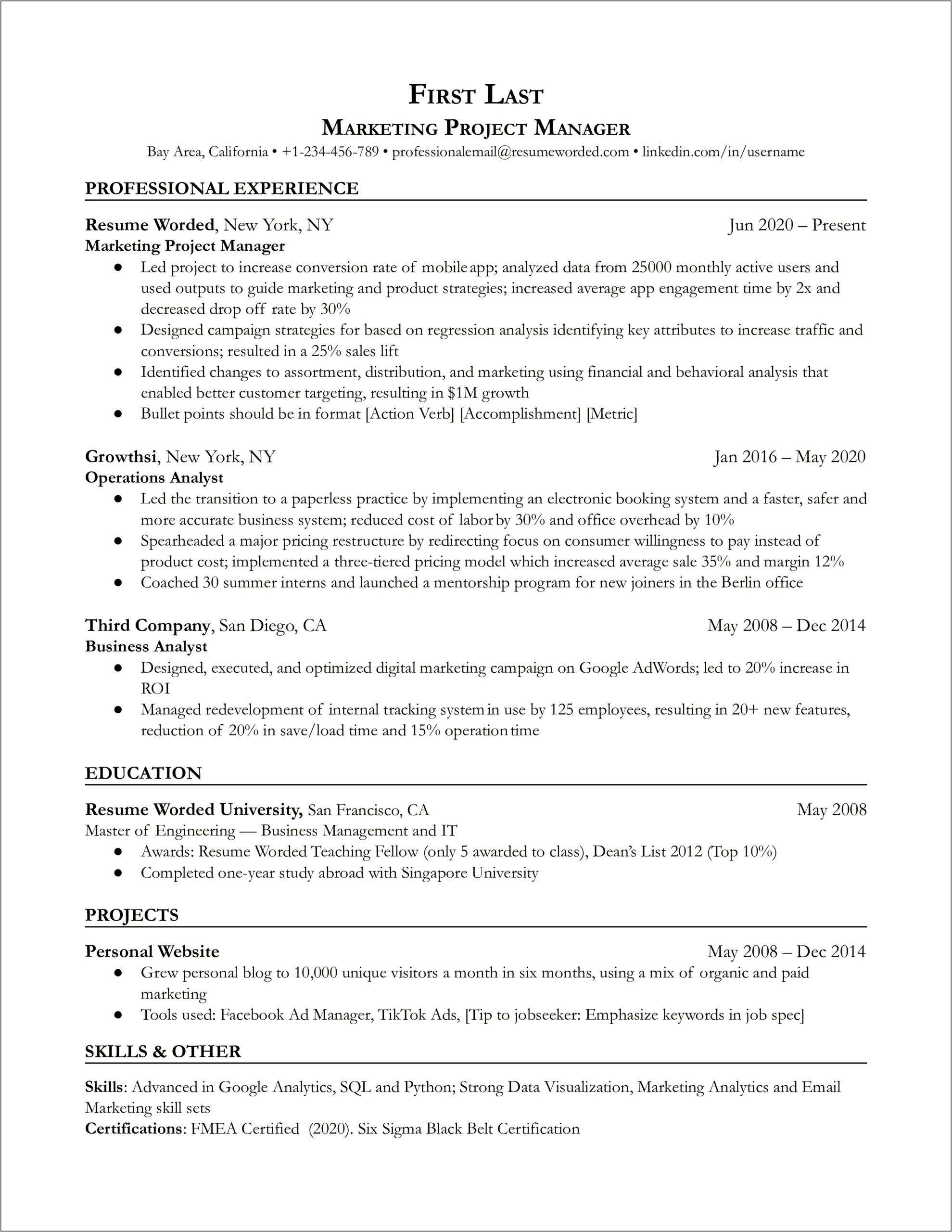 Project Manager Database Manager Resume