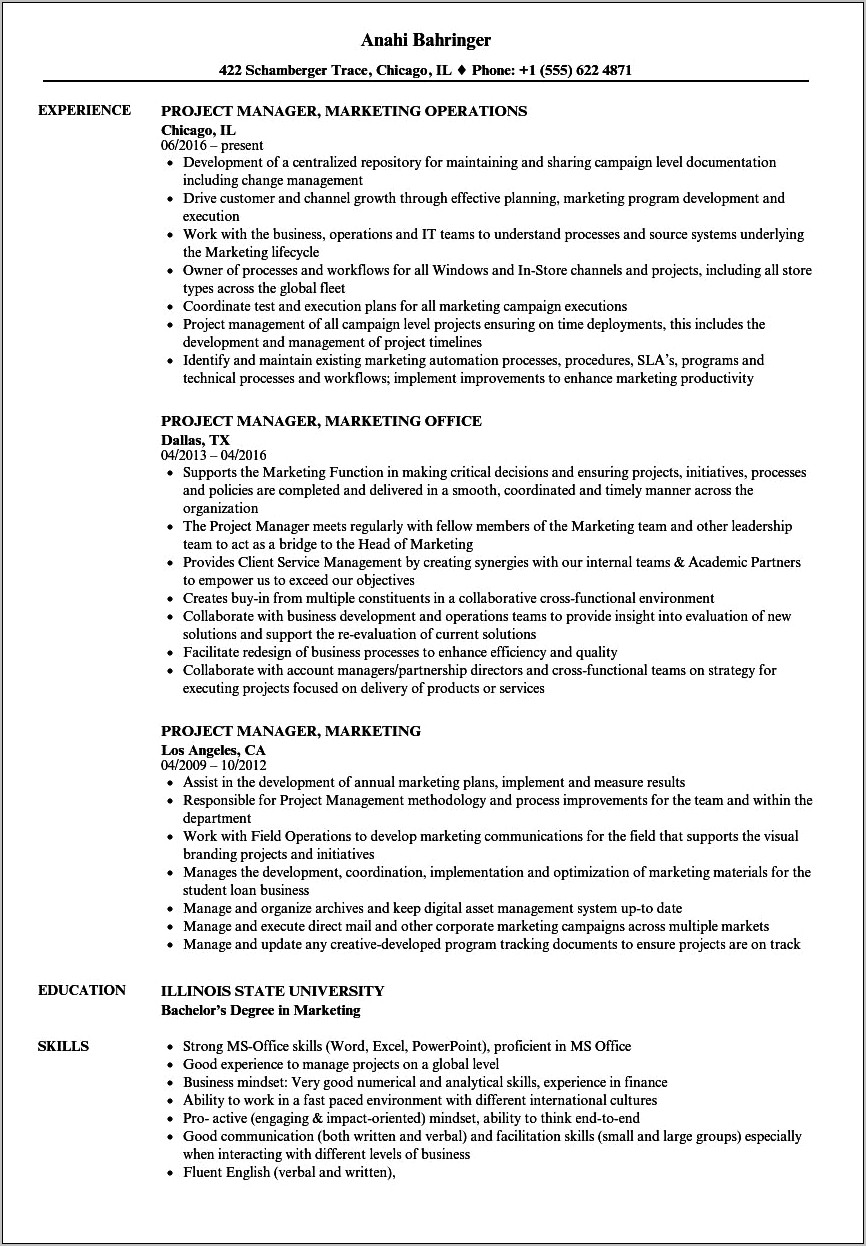 Project Manager Resume Examples Velevt