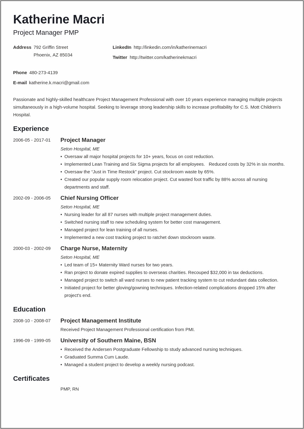 Project Manager Resume Format Doc