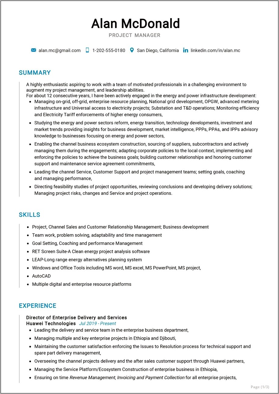 Project Manager Sample Resume Template