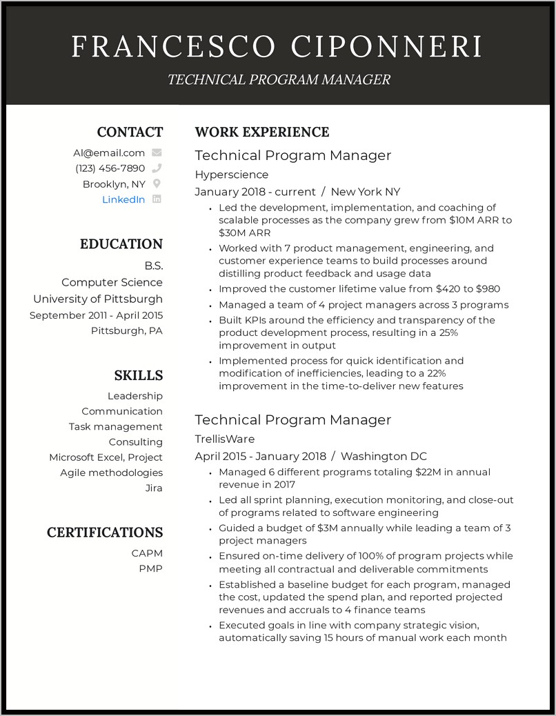 Project Manager Skills List Resume