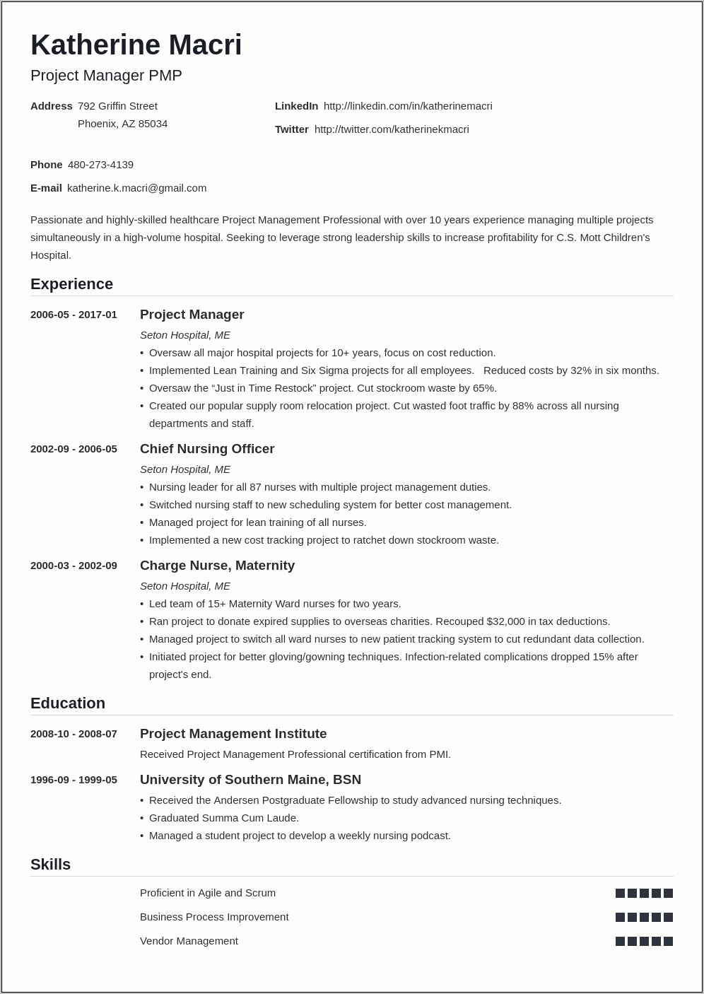 Project Manager Vendor Selection Resume