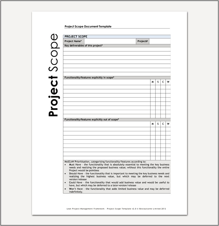 Project Scope Template Example Word 2010 Free