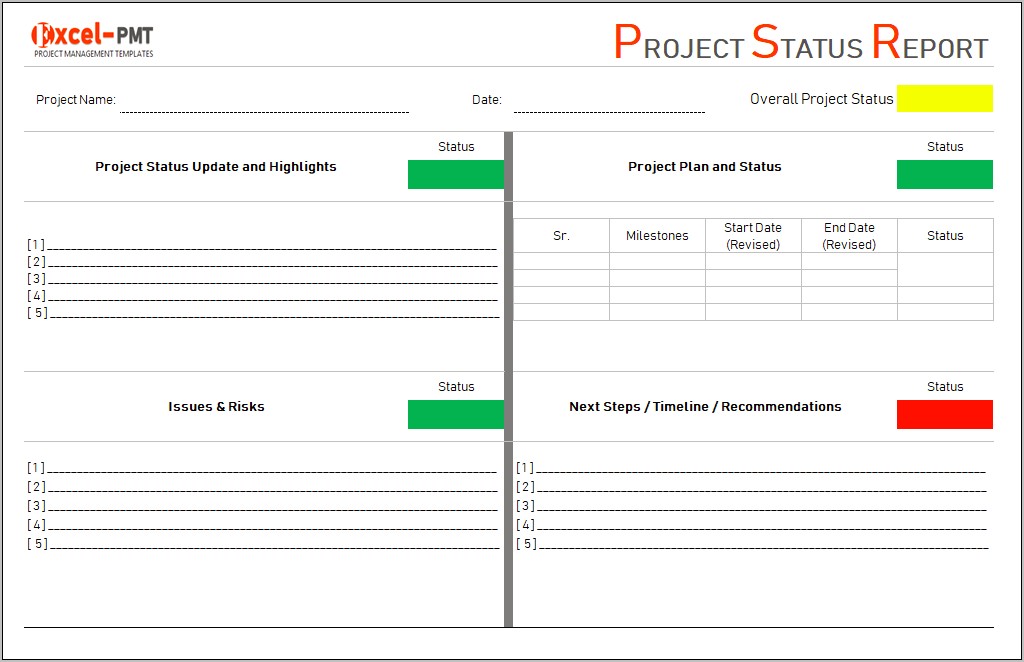 Project Status Report Template Excel Free Dashboard