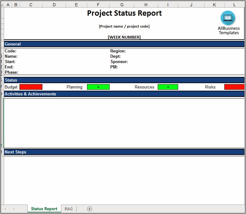 Project Status Template Excel Free Download