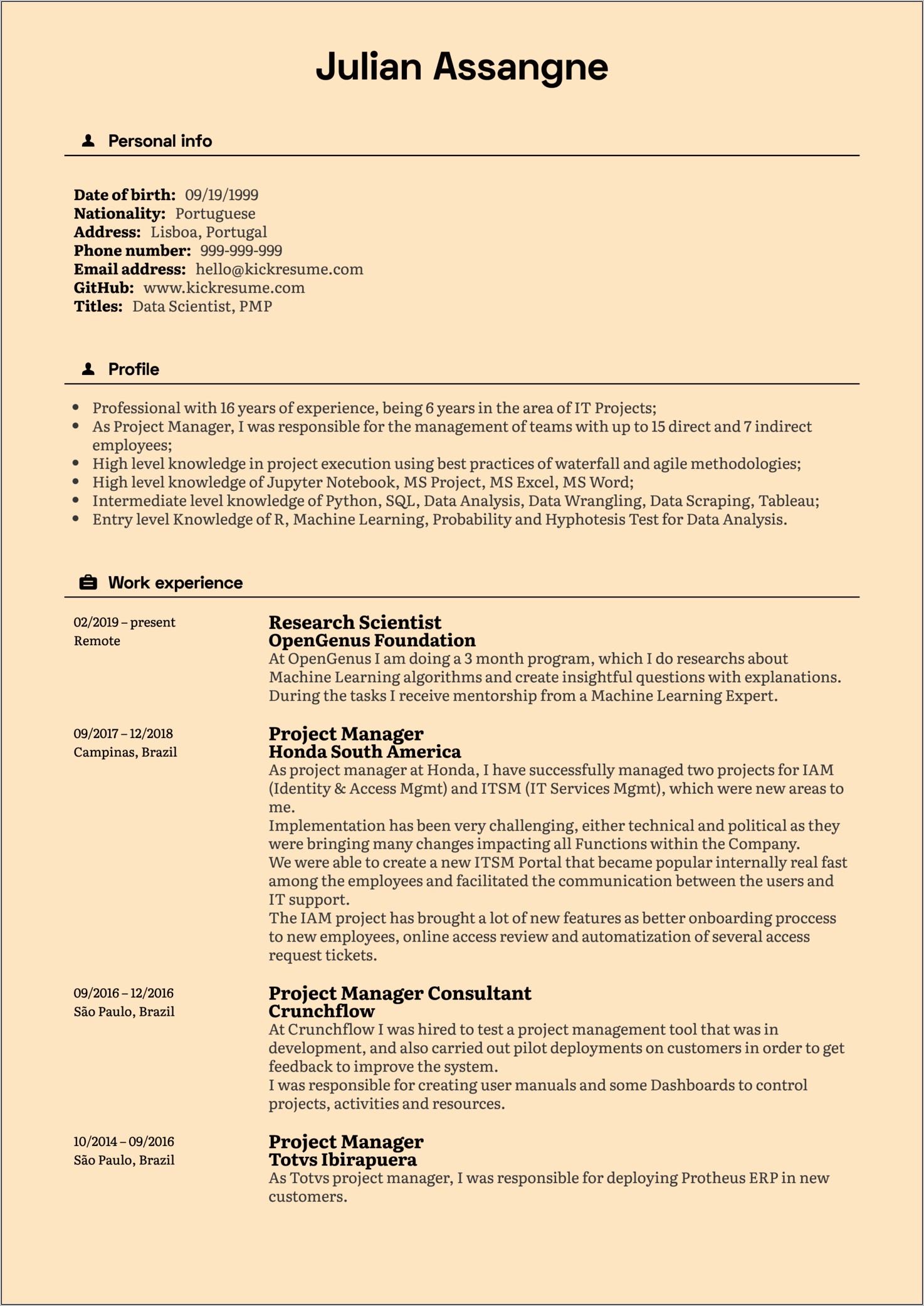 Projects Header In Resume Sample