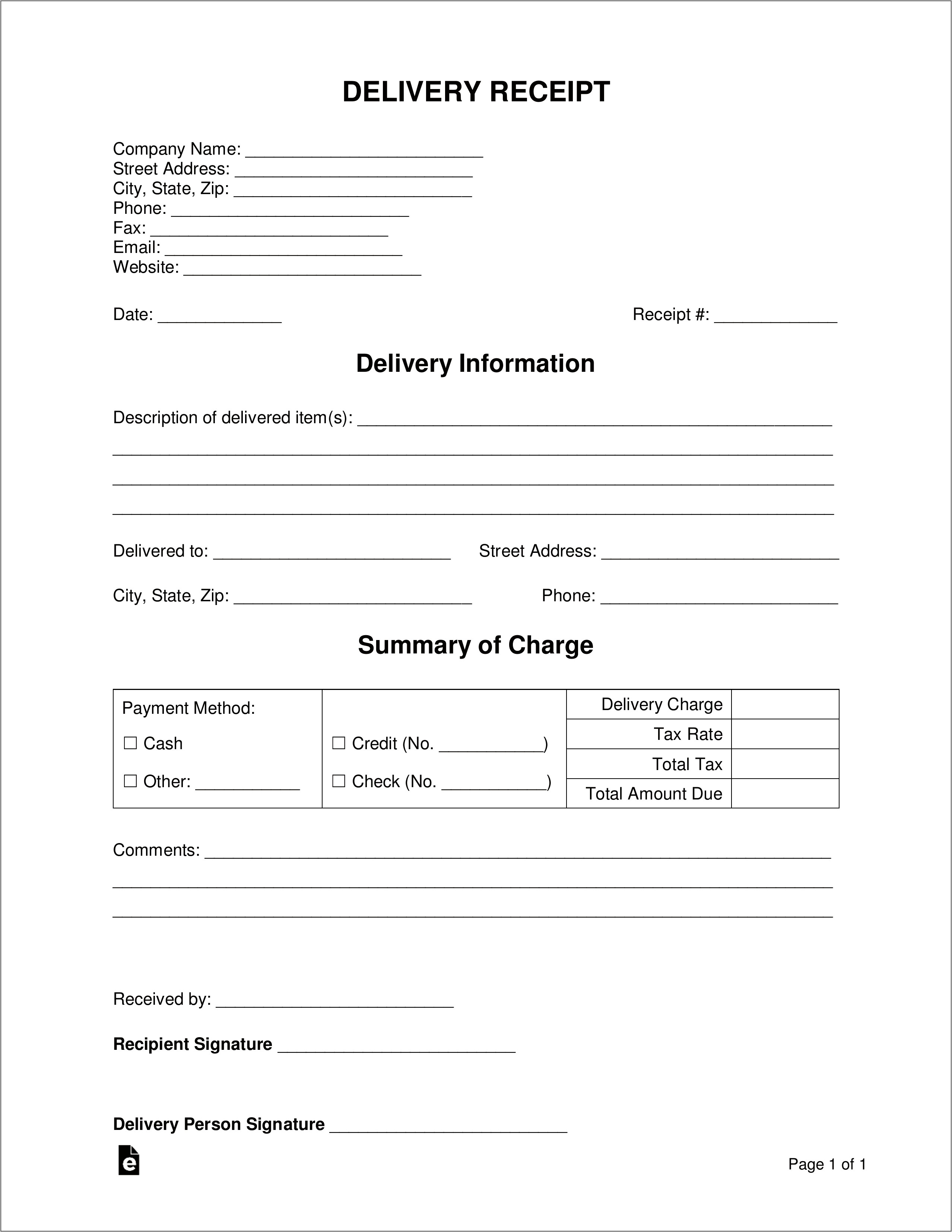 Proof Of Delivery Form Template Download