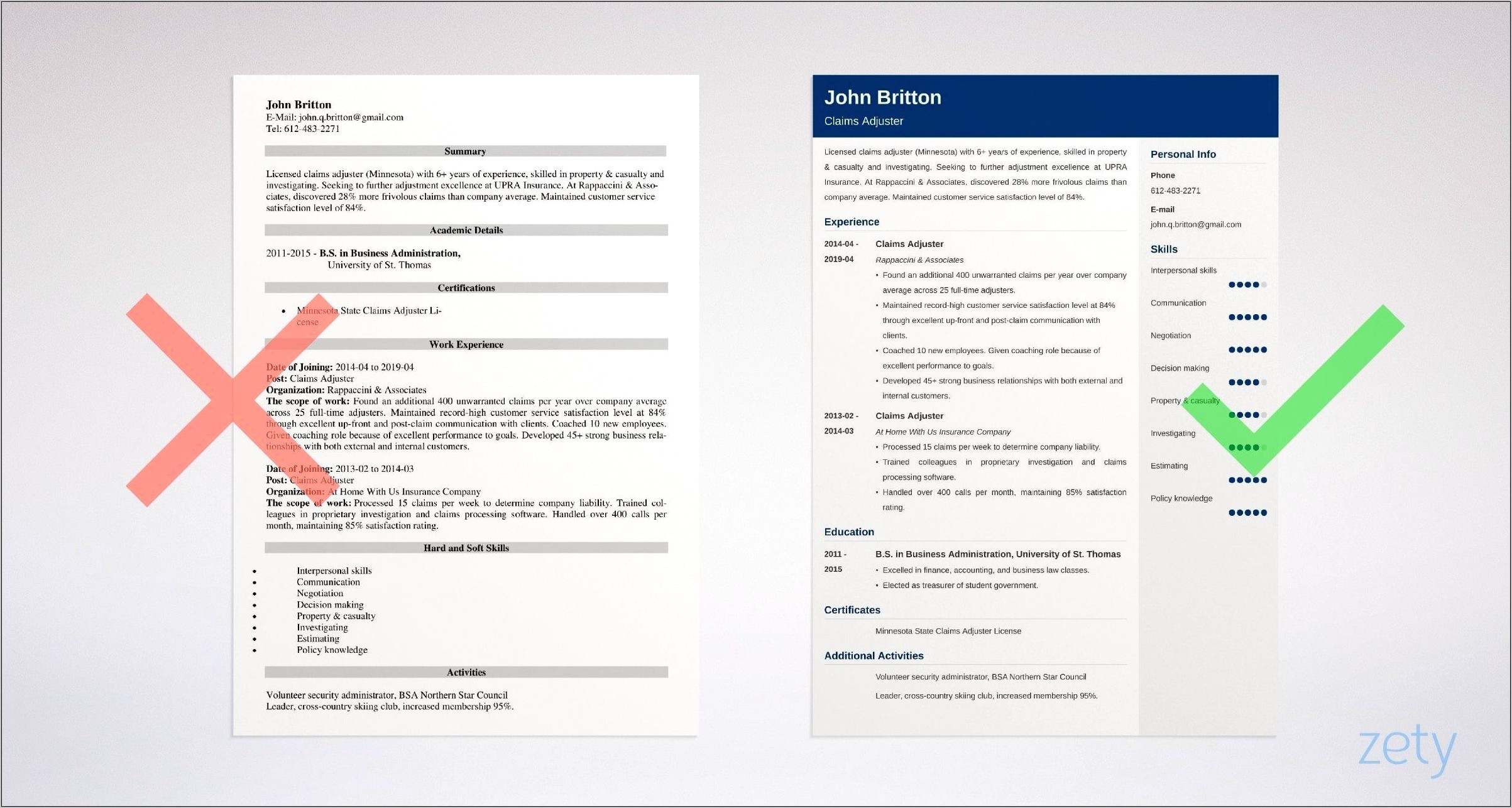 Property Claims Adjuster Resume Objective