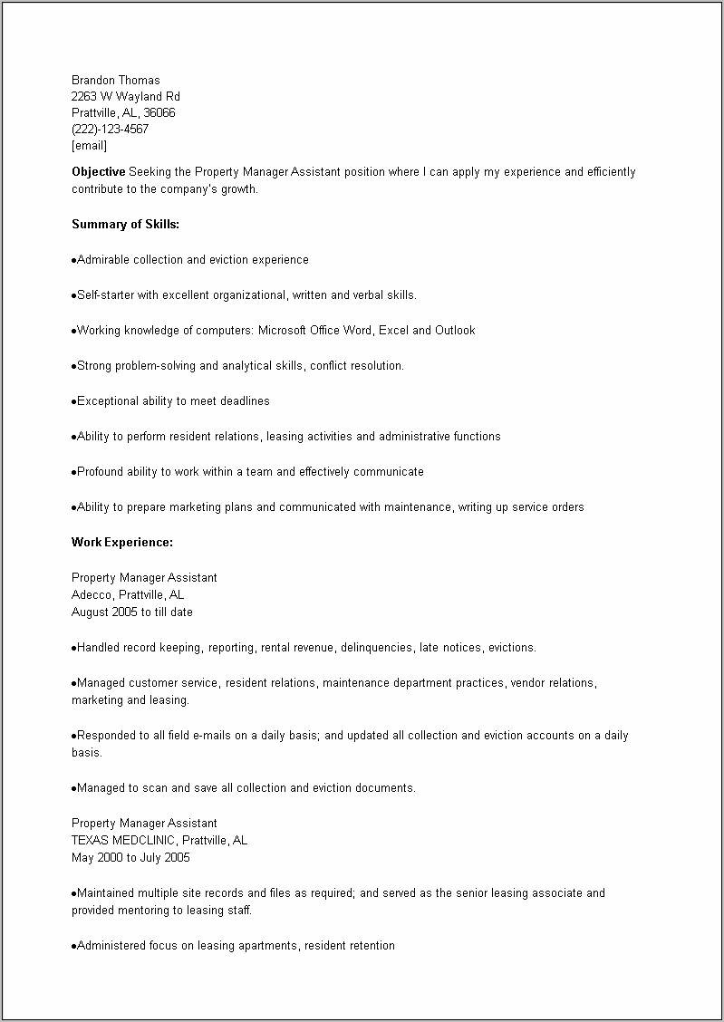 Property Management Maintenance Coordinator Resume