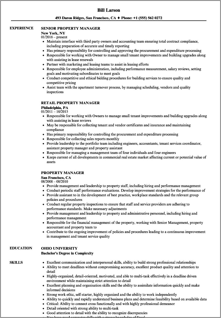 Property Manager Objective For Resume