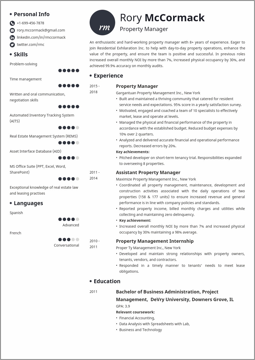 Property Manager Resume Sample Jobhero