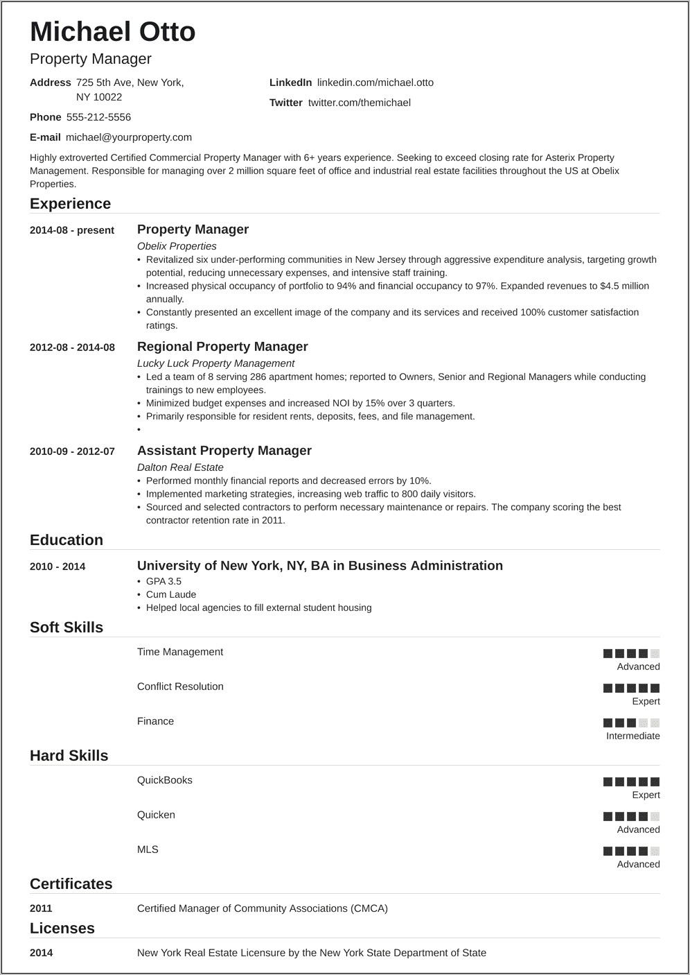 Property Manager's Assistant Resume