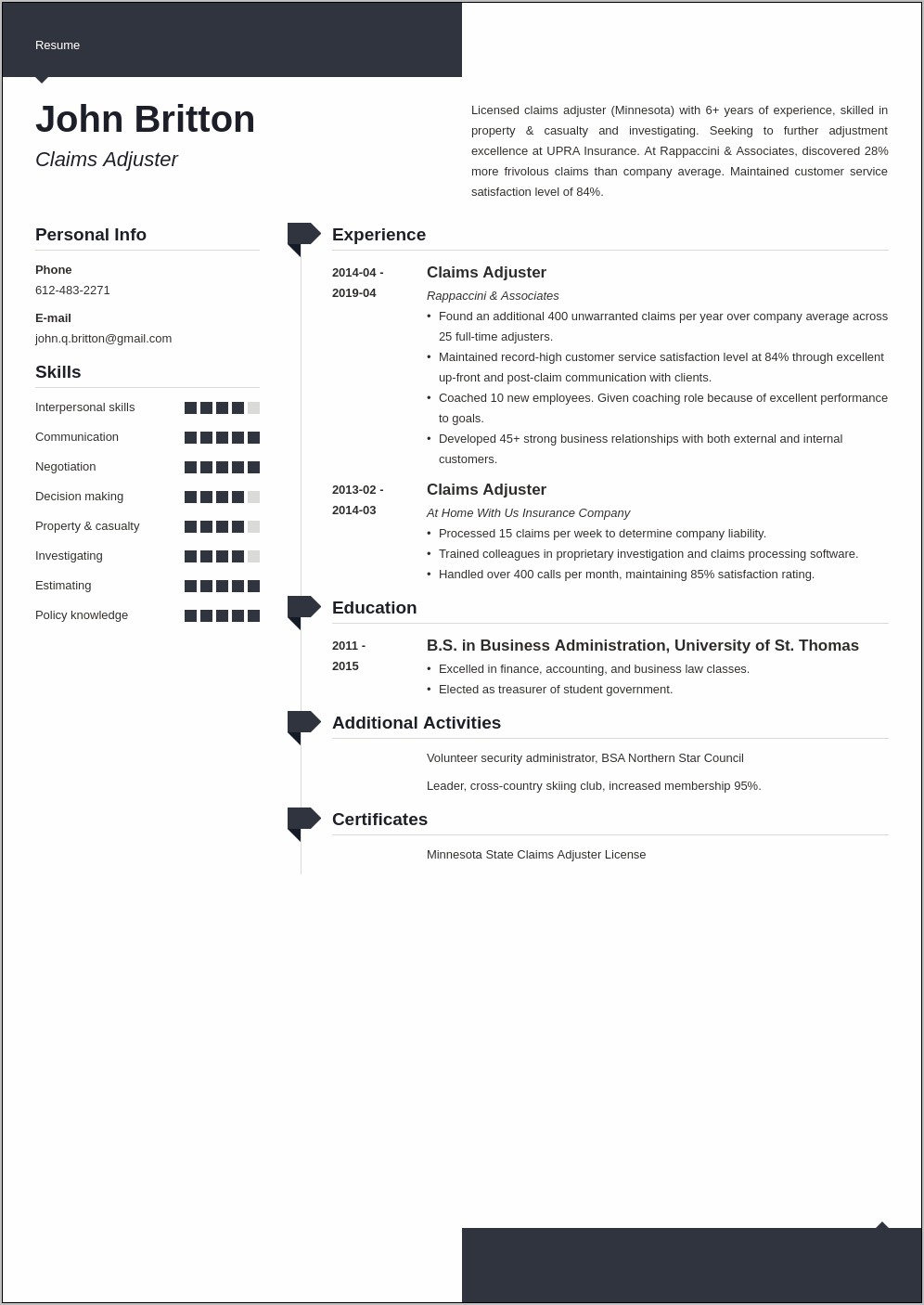 Public Insurance Adjuster Sample Resume