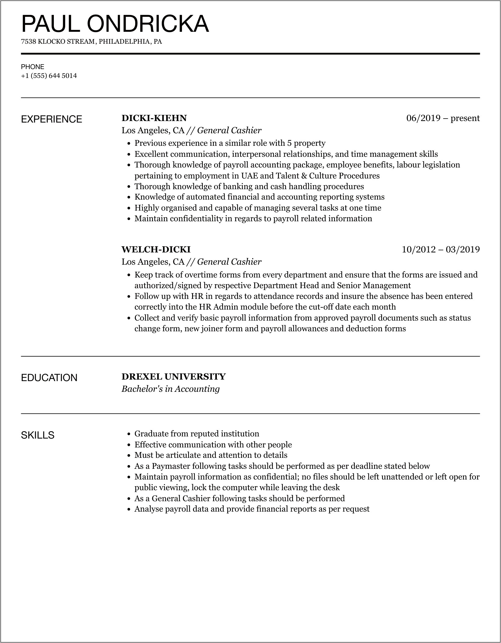 Publix Cashier Job Description Resume