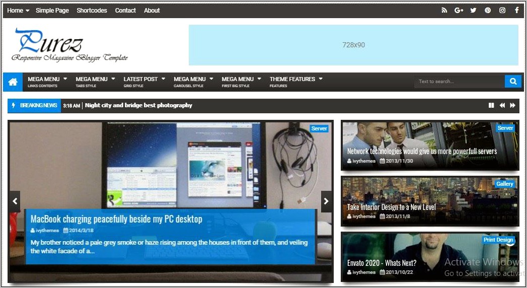 Purez Responsive Magazine Blogger Template Free Download