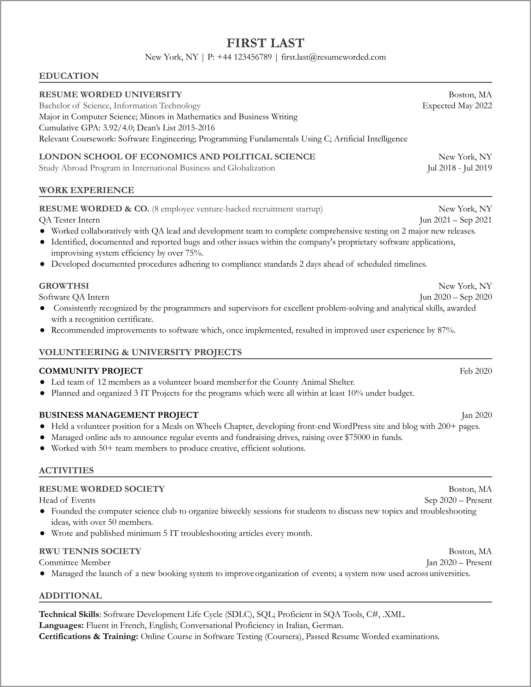 Qa Game Tester Resume Sample